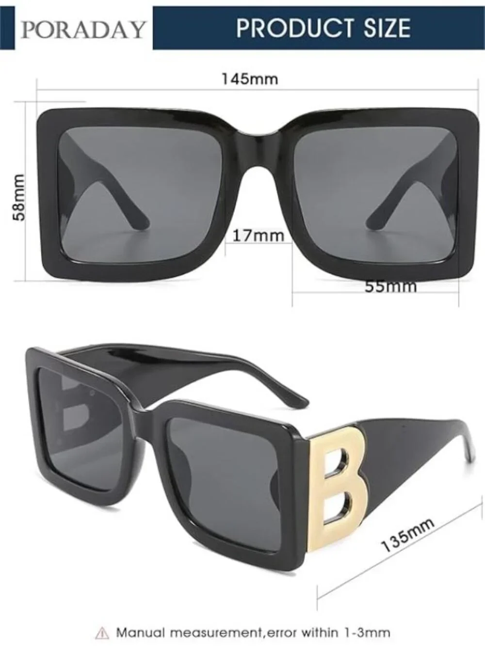 Women's Thick Frame Luxury Designer Sun Glasses Modern Big Frame Two Pack